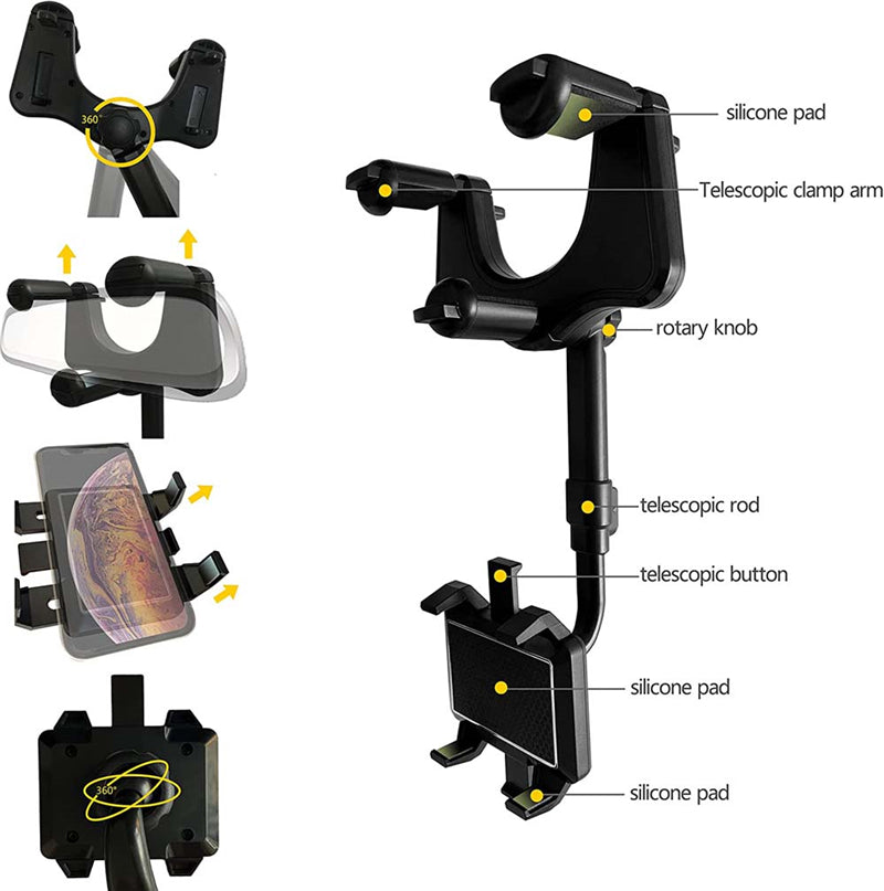 Rotatable Rear Mirror Car Phone Holder