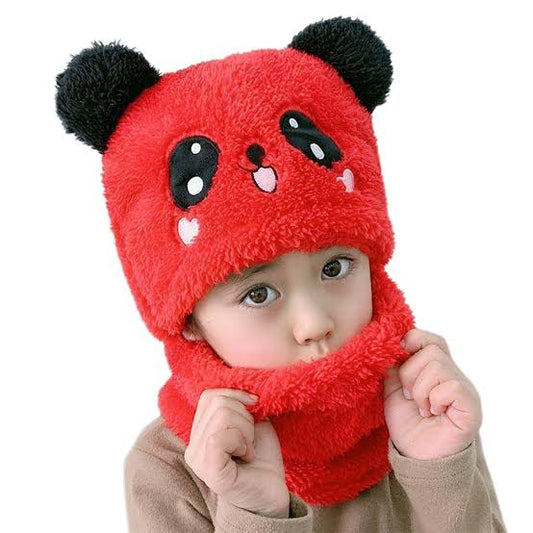 Kids Panda Wool Cap - Red